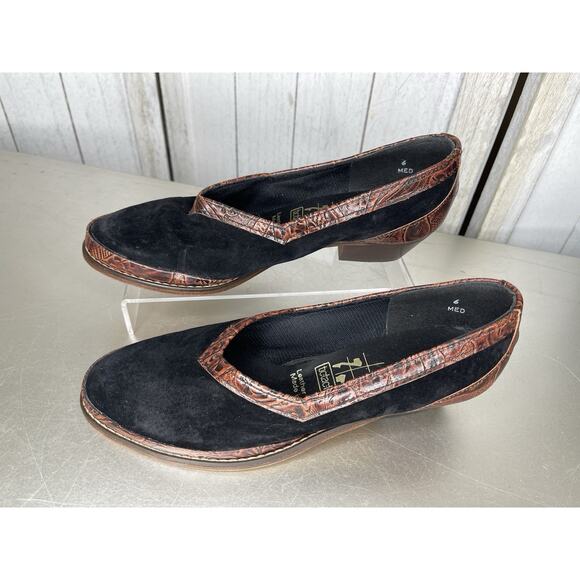 Tic Tac Toes Dance Shoe Women's Black Leather Tooled Swing Made USA Sz 6 - Picture 2 of 6